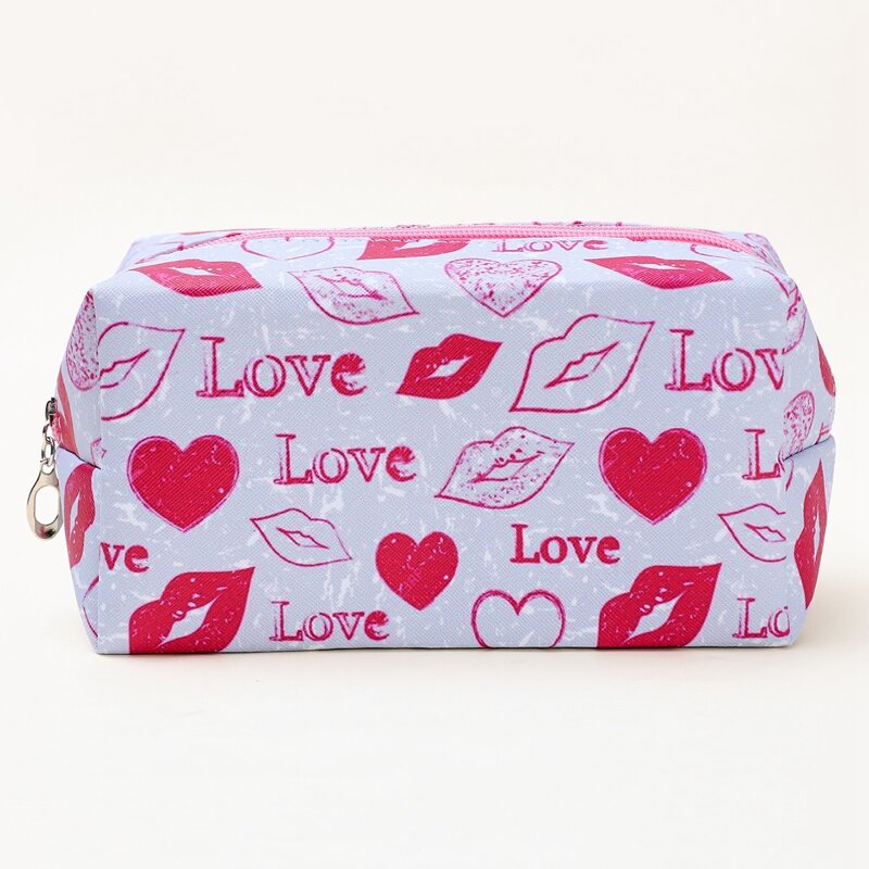 

Heart & Red Lip Print Makeup Bag, Multicolor