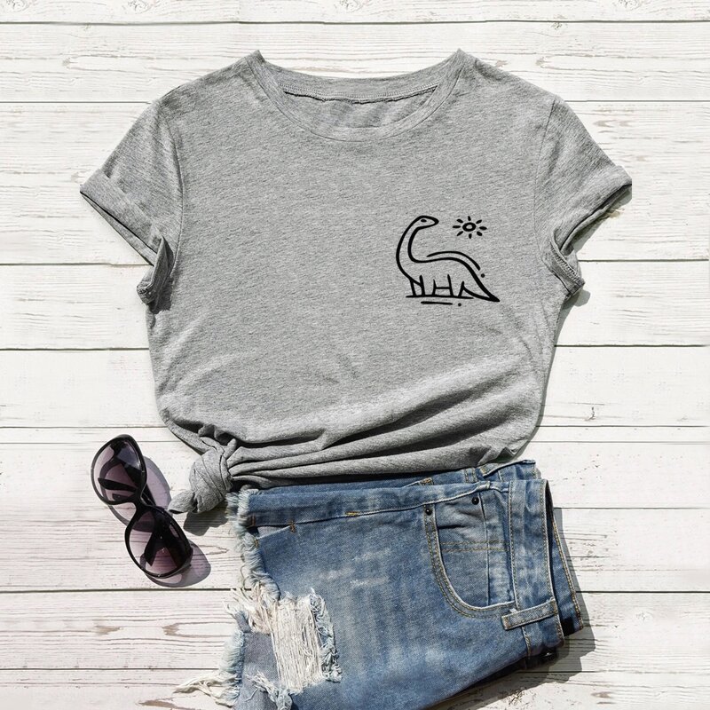 

Cartoon Dinosaur Graphic Tee, Grey