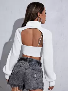 SHEIN BAE 高翻領超短款上衣不附帶吊帶 - 白色 - 查看 2