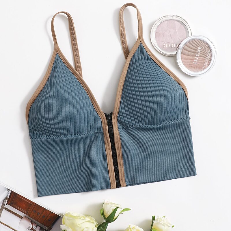 

Zip Up Bralette, Blue