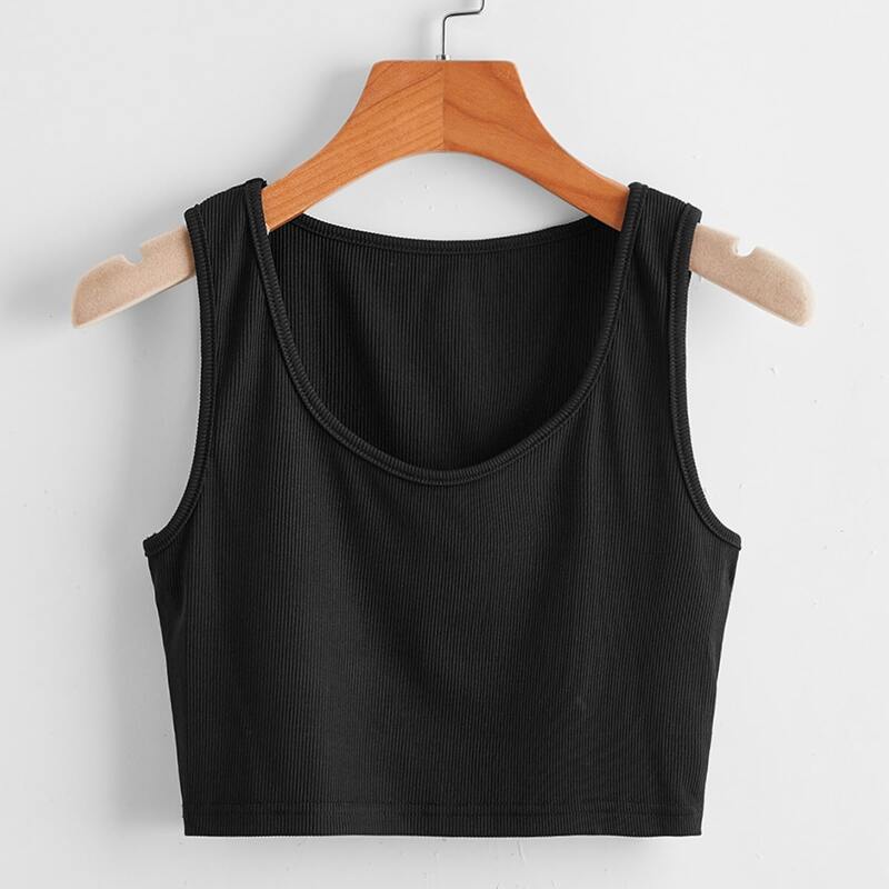 

Solid Ribbed Tank Top, Black
