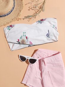 SHEIN WYWH Tie Back Floral Print Tube Top - White - View 1