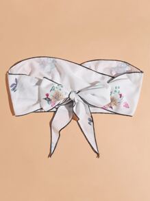 SHEIN WYWH Tie Back Floral Print Tube Top - White - View 2