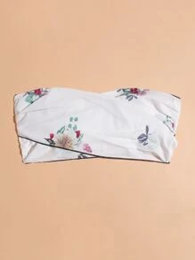 SHEIN WYWH Tie Back Floral Print Tube Top - White - View 4