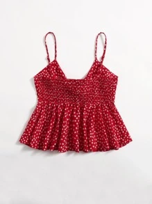 Soleia Tie Front Shirred Back Ruffle Hem Ditsy Floral Cami Top - Red - View 2