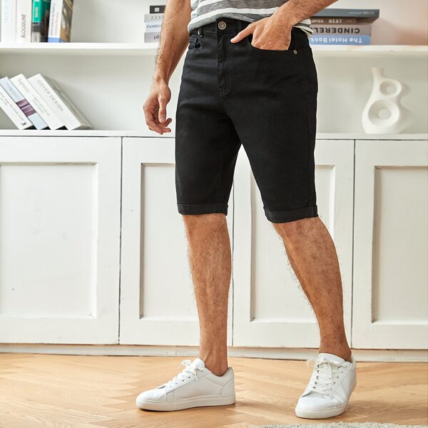 

Men Solid Denim Bermuda Shorts, Black