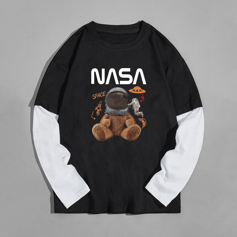 

Guys 2 In 1 Letter Cartoon Graphic Tee, Black