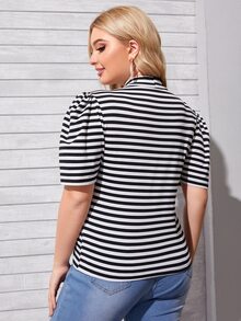 Áo thun Plus size Sọc Giải trí - Đen và trắng - Xem 2