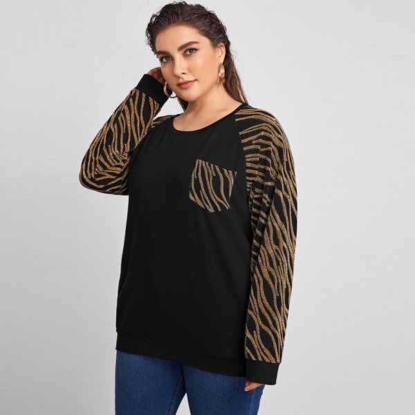 

Plus Contrast Striped Raglan Sleeve Sweatshirt, Black