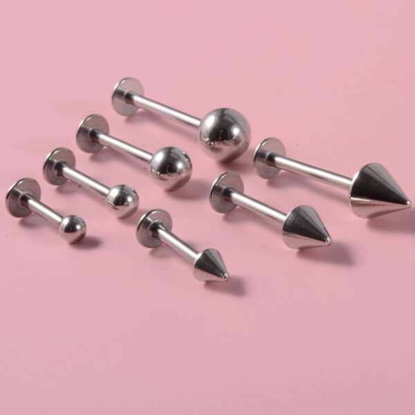 

7pcs Stainless Steel Labret Lip Ring, Silver
