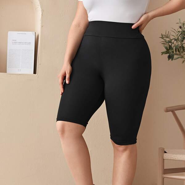 

Plus Wide Waistband Biker Shorts, Black