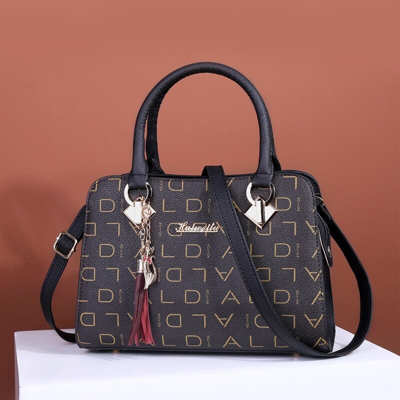 

Letter Graphic Tote Bag With Bag Charm, Black