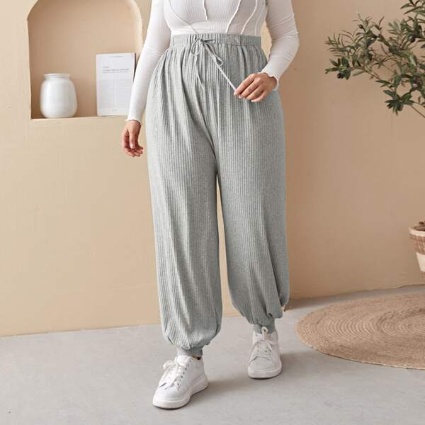 

Plus Rib-knit Joggers, Light grey