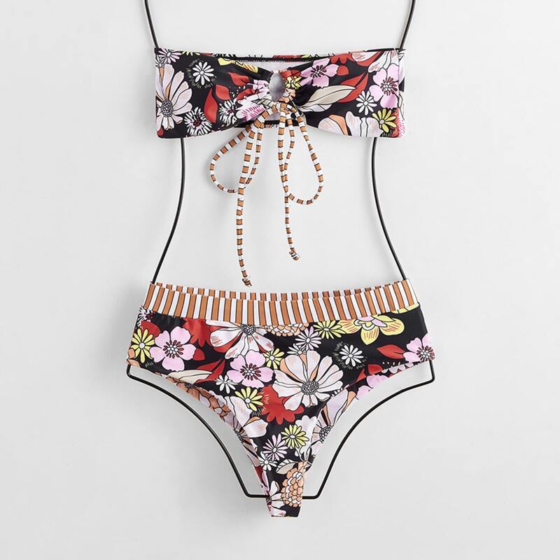 

Floral Drawstring Bikini Swimsuit, Multicolor
