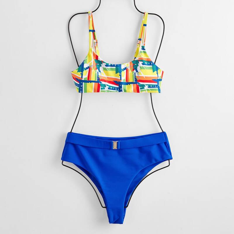 

Allover Print Buckle Bikini Swimsuit, Multicolor
