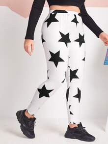 SHEIN Plus Star Print Leggings - White - View 3