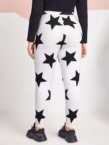 SHEIN Plus Star Print Leggings - White - View 2