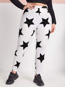 SHEIN Plus Star Print Leggings - White - View 1