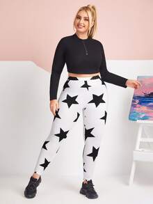 SHEIN Plus Star Print Leggings - White - View 5