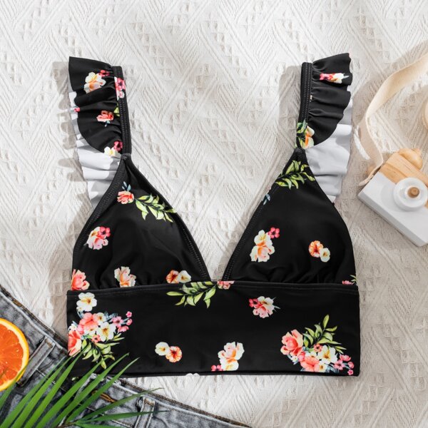 

Floral Ruffle Hem Bikini Top, Multicolor