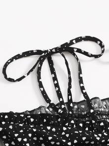 Top corto ribete con fruncido con estampado de corazón de confeti con shorts - Negro - Ver 4