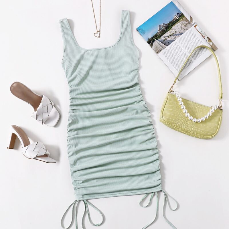 

Drawstring Side Tank Bodycon Dress, Mint green
