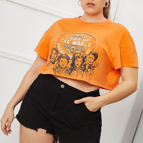 

Plus Letter & Figure Graphic Crop Tee, Orange
