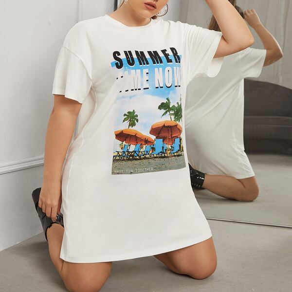 

Plus Letter Graphic Tee Dress, White
