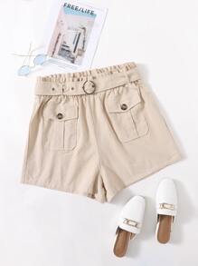 SHEIN Plus Paperbag Waist O-ring Belted Shorts
