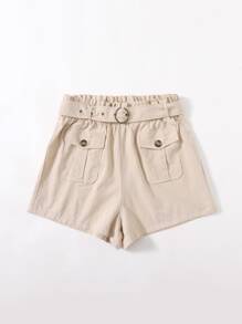 SHEIN Plus Paperbag Waist O-ring Belted Shorts
