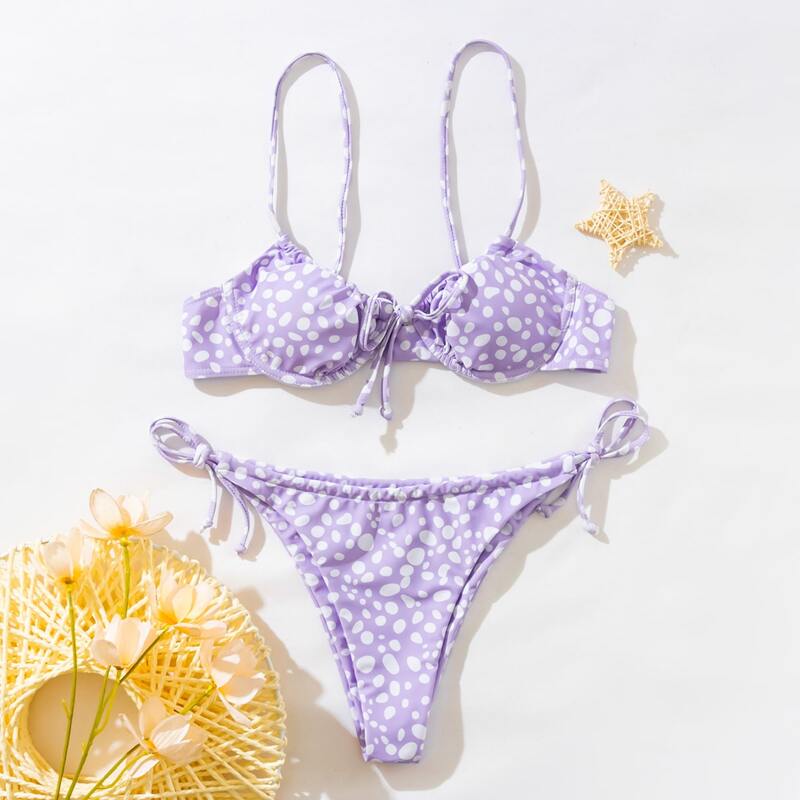 

Dalmatian Underwire Tie Side Bikini Swimsuit, Lilac purple