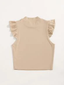 SHEIN Essnce Top côtelé unicolore à volants - Kaki - Voir 2