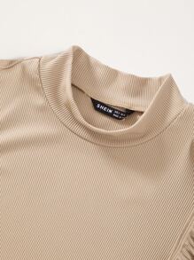 SHEIN Essnce Top côtelé unicolore à volants - Kaki - Voir 3