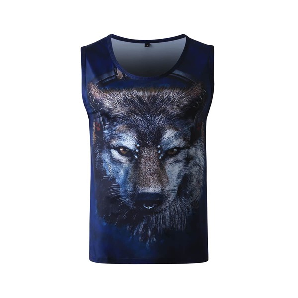 

Men Wolf Print Tank Top, Navy blue