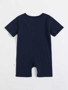 男嬰卡通圖案T恤連身短褲 - 藏蓝色 - 查看 2