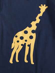 男嬰卡通圖案T恤連身短褲 - 藏蓝色 - 查看 3