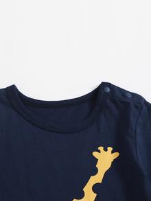 男嬰卡通圖案T恤連身短褲 - 藏蓝色 - 查看 4