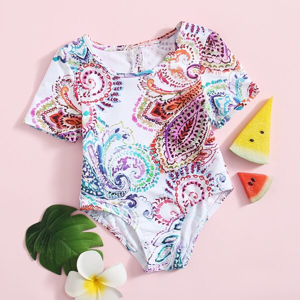 

Baby Girl Paisley Graphic One Piece Swimsuit, Multicolor