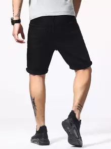 Manfinity LEGND Men Zip Fly Ripped Denim Shorts - Black - View 2