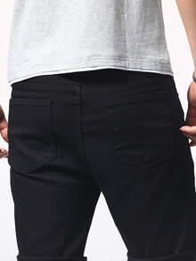 Manfinity LEGND Men Zip Fly Ripped Denim Shorts - Black - View 6