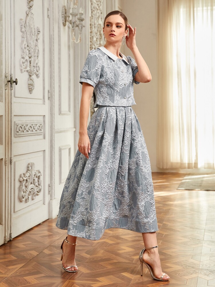 Camisa de cuello en contraste con falda - Gris - Añade 6