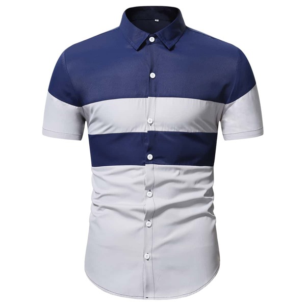 

Men Color Block Button Up Shirt, Multicolor