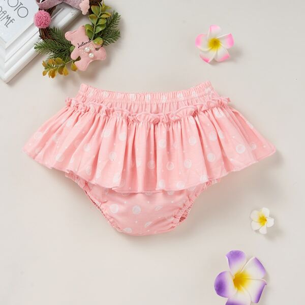 

Baby Girl Polka Dot Ruffle Trimed Combo Shorts, Baby pink
