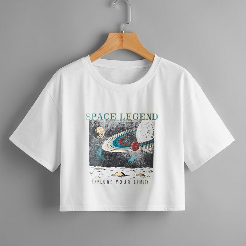 

Letter Universe Graphic Crop Tee, White