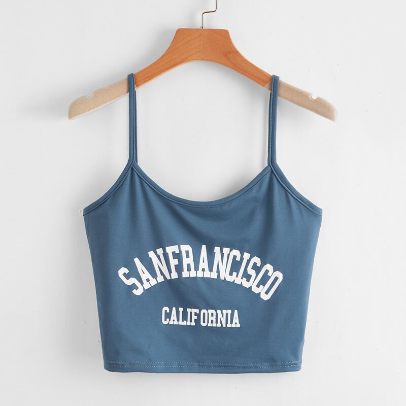 

Letter Graphic Crop Cami, Dusty blue