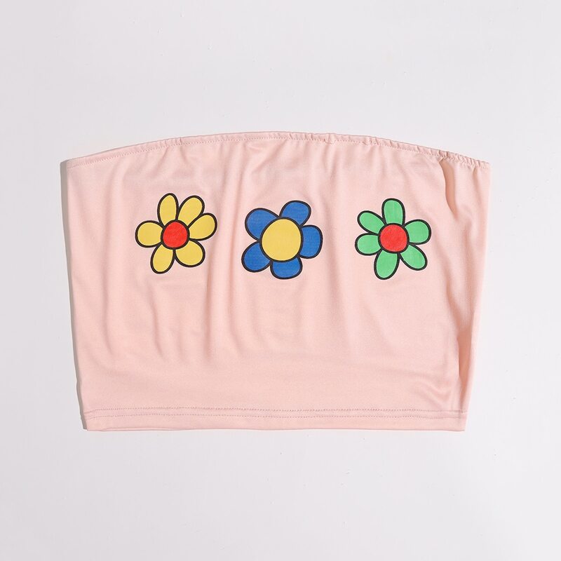 

Flower Graphic Crop Tube Top, Coral pink