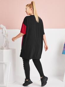 Mulvari Plus Letter Graphic High Low Tee & Leggings Set - Multicolor - View 2