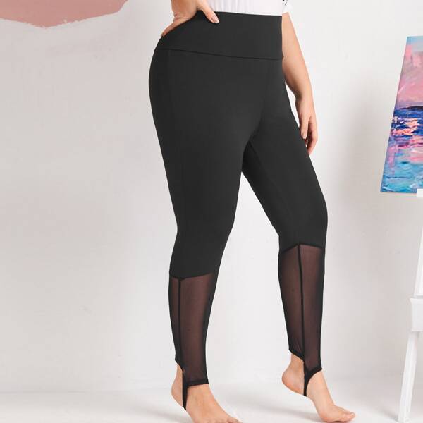 

Plus Mesh Insert Stirrup Leggings, Black