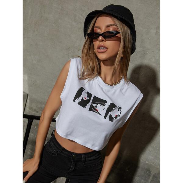 

Figure Graphic Crop Tank Top, White