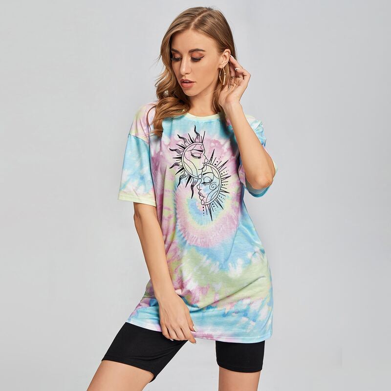

Tie Dye Drop Shoulder Tee, Multicolor